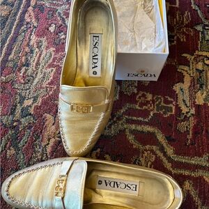 Escada Gold Leather Loafers for Women